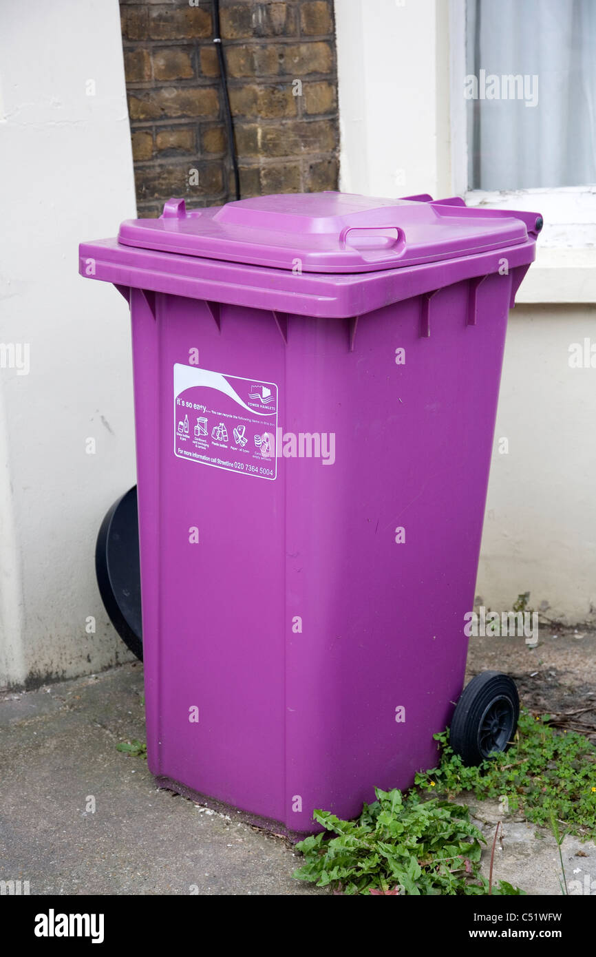 Purple recycling wheelie bin Stock Photo Alamy