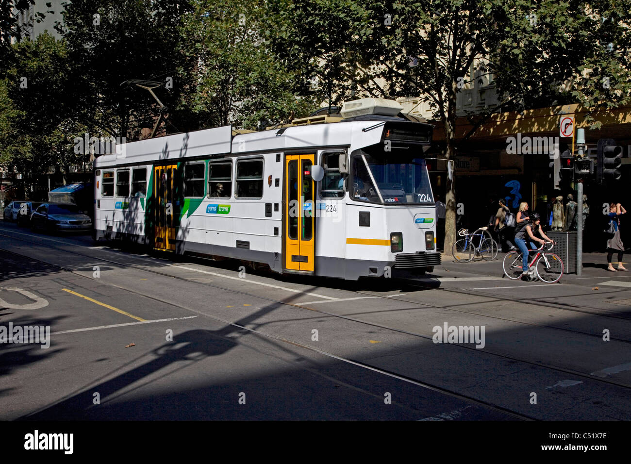 Electric Tram on St Victoria Parade, Melbourne, Victoria Stock Photo