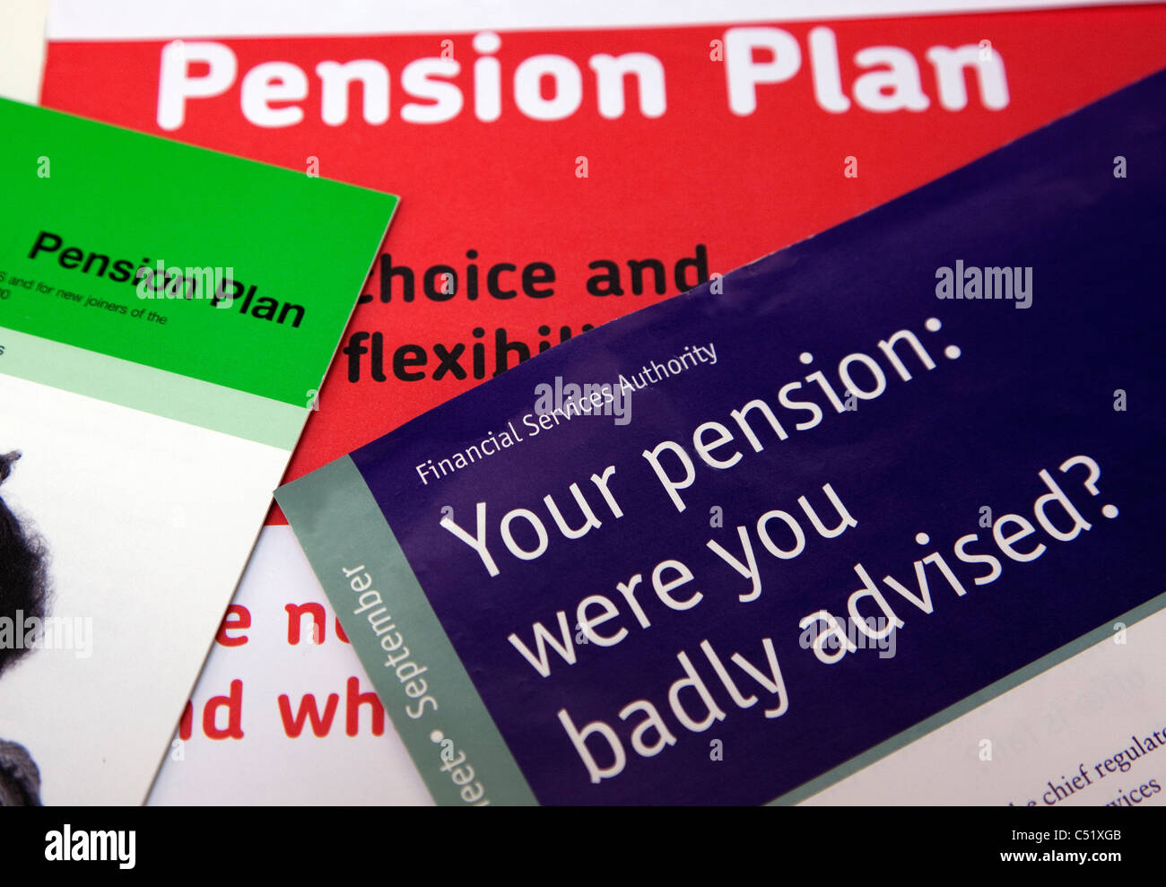 Pensions plans information literature, London Stock Photo