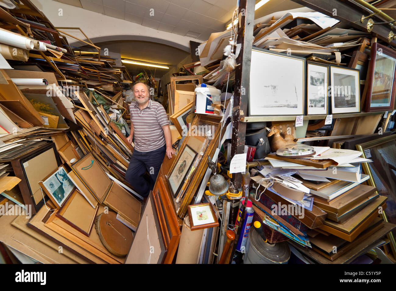 The over-stocked Ryde Framing picture framing shop in Ryde Isle of Wight. JMH5153 Stock Photo