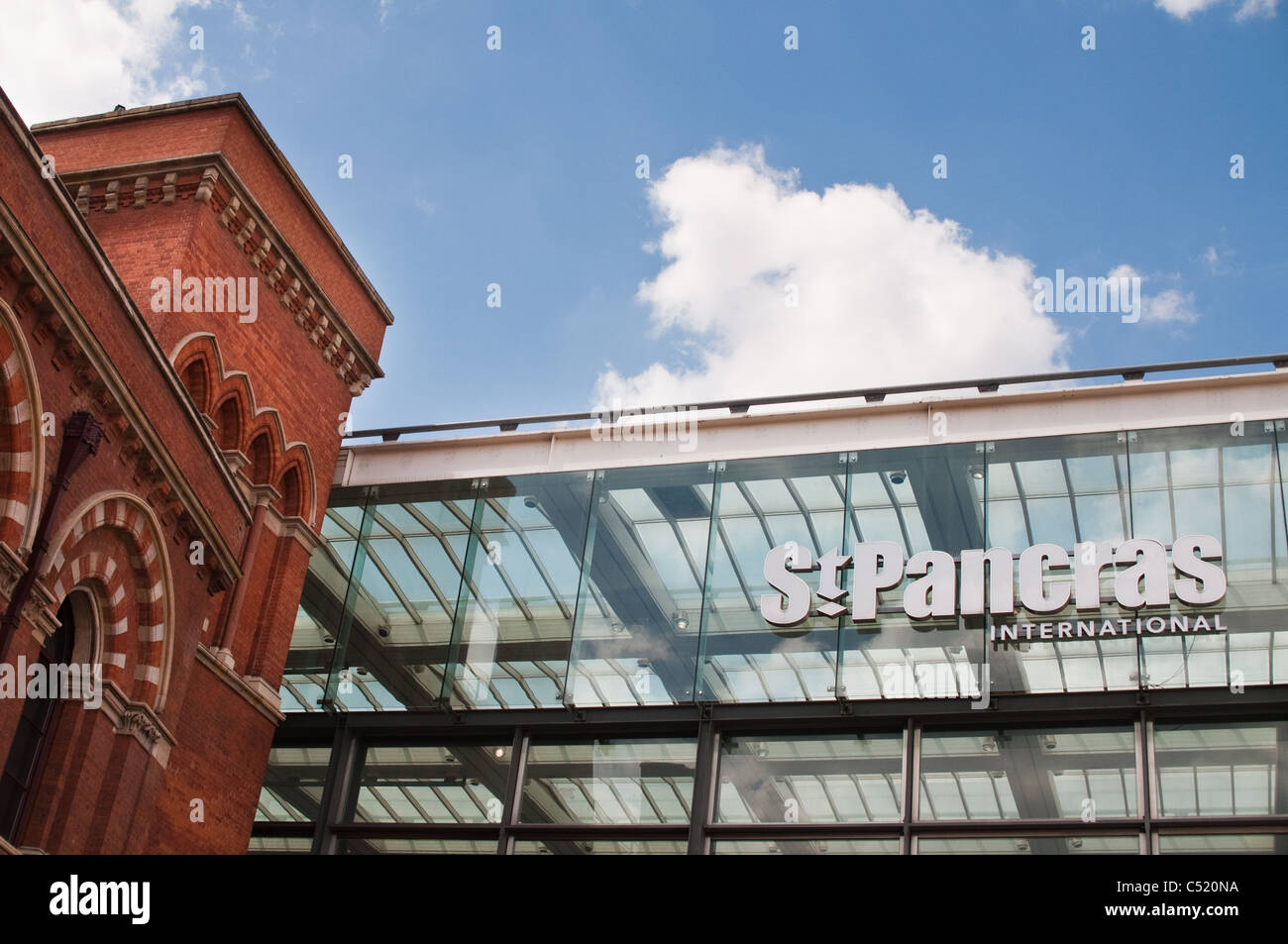 A juxtaposition of old and new architecture at St. Pancras International Railway Station in London, England, UK. Stock Photo