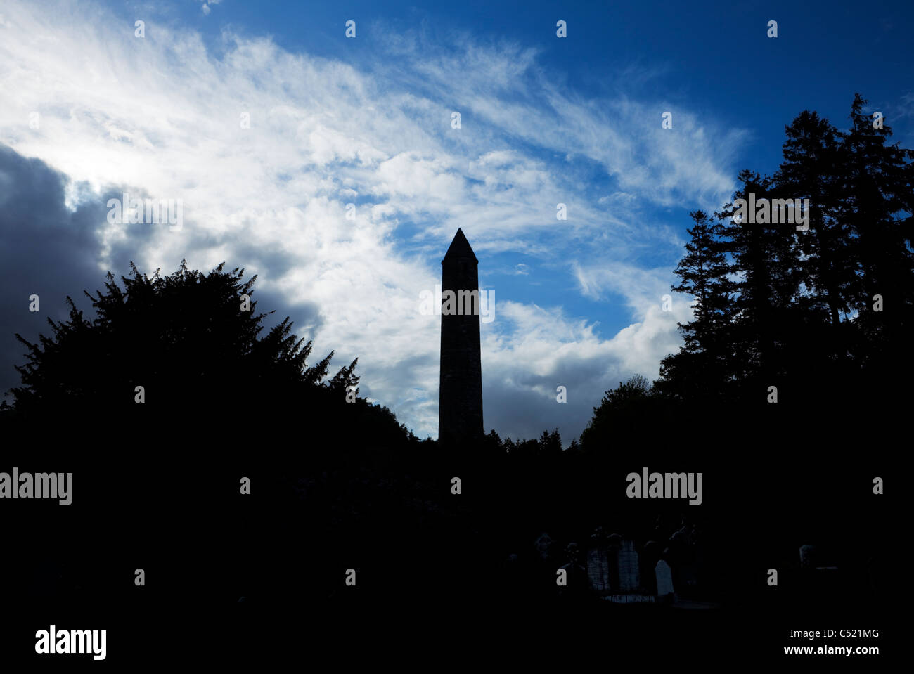 The Round Tower at Glendalough, County Wicklow, Ireland Stock Photo