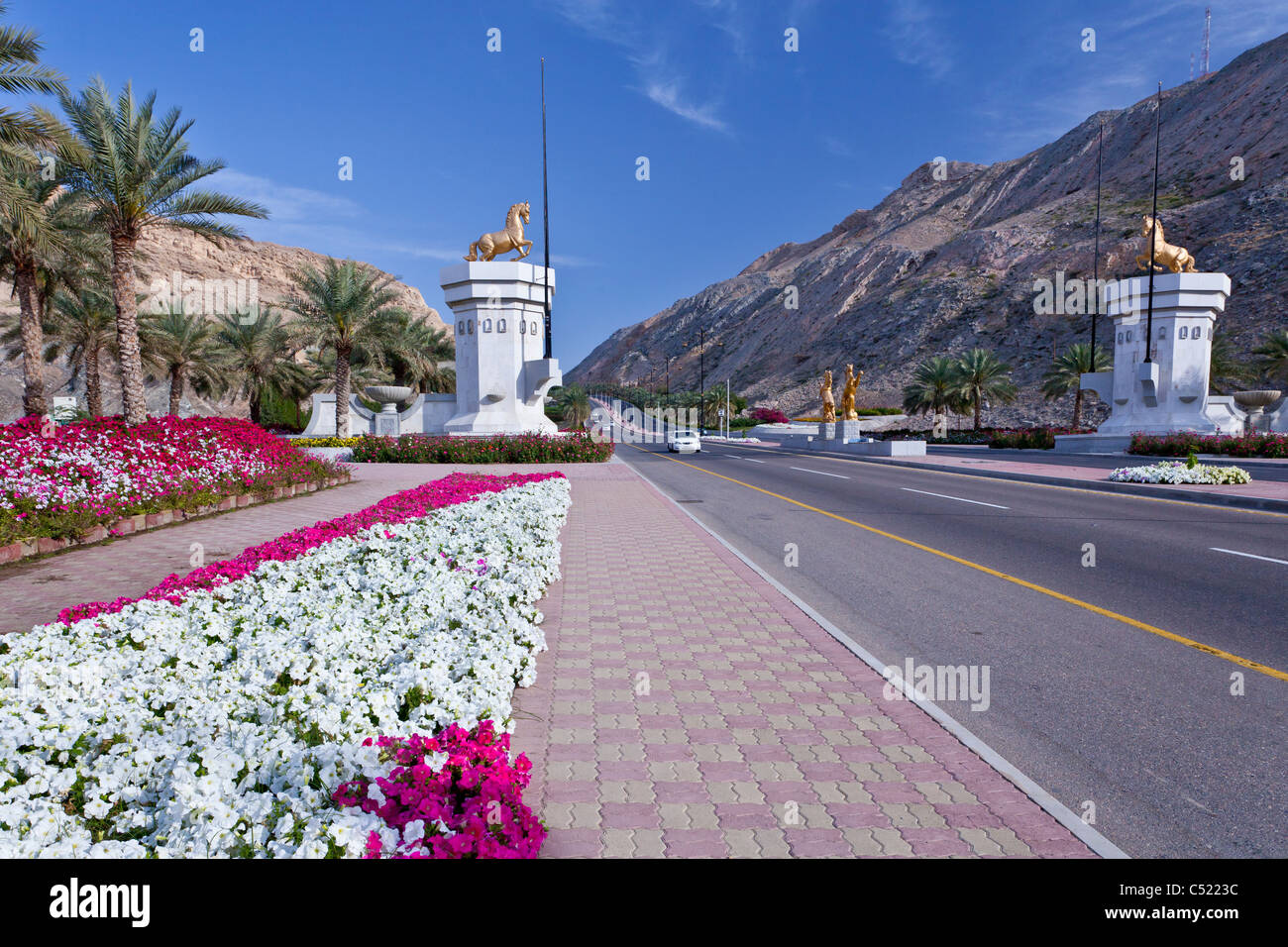 Streets and roadways decorated with flowers in Muscat, Oman Stock Photo
