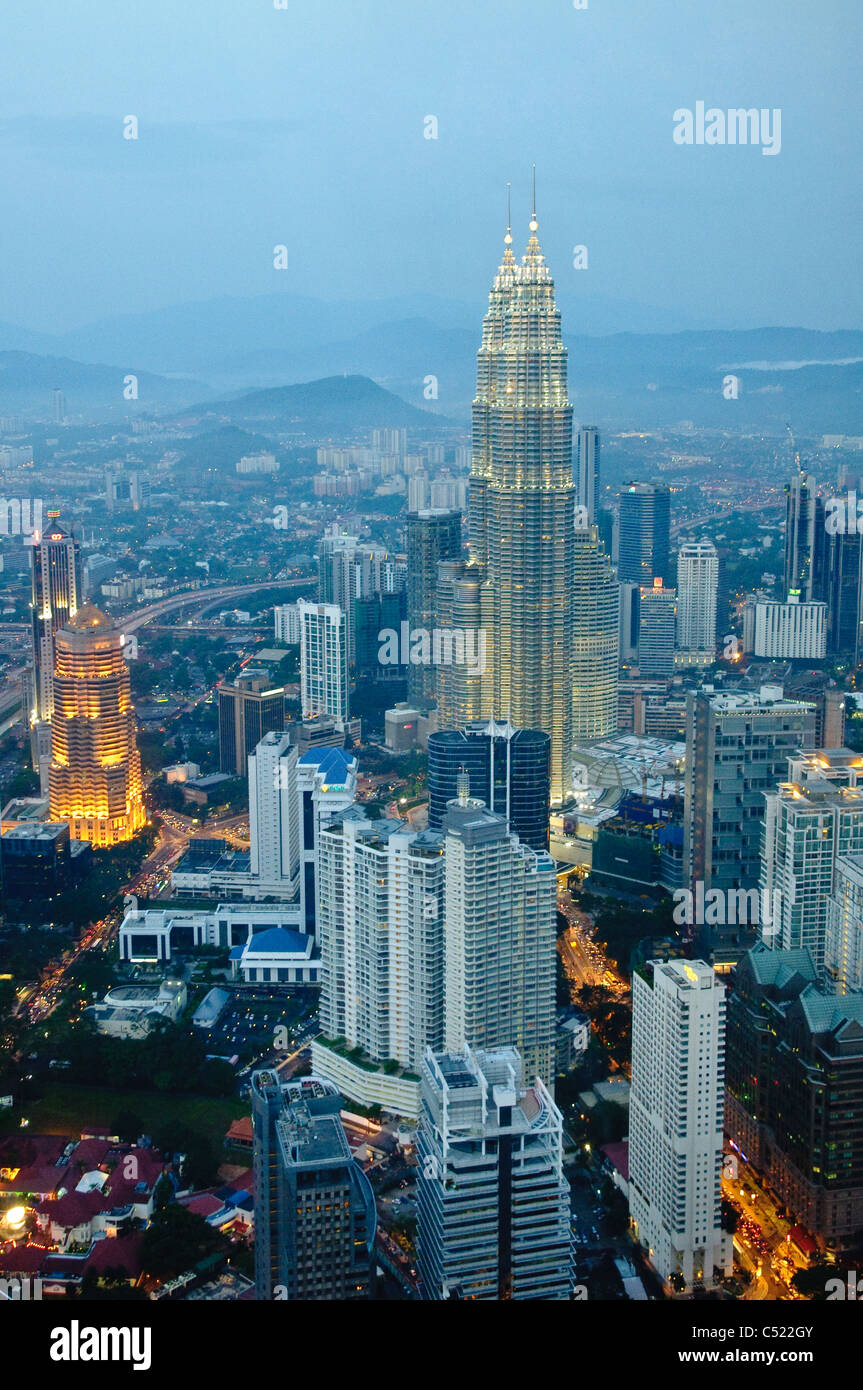 Petronas Twin Towers illuminated at night, Kuala Lumpur, Malaysia, Southeast Asia, Asia Stock Photo