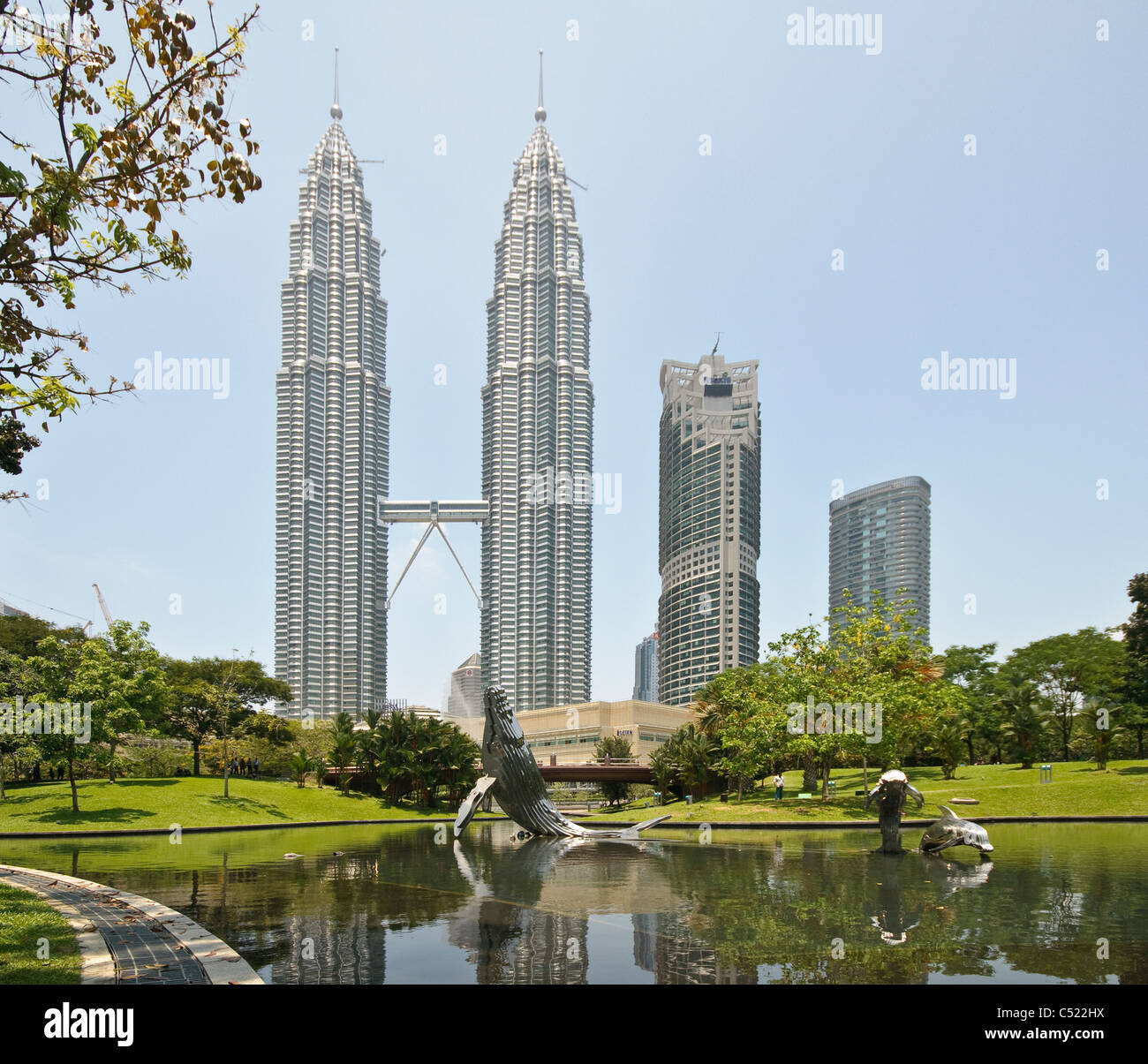 Petronas Twin Towers and Suria KLCC shopping centre, seen from KLCC Park, Kuala Lumpur, Malaysia, Southeast Asia, Asia Stock Photo