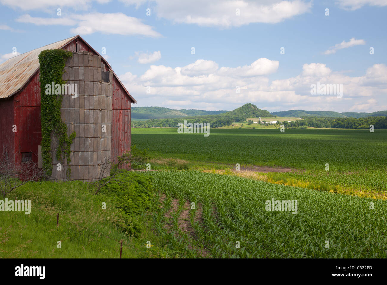 rural scene along the Driftless Area Scenic Byway, Allamakee County, Iowa Stock Photo