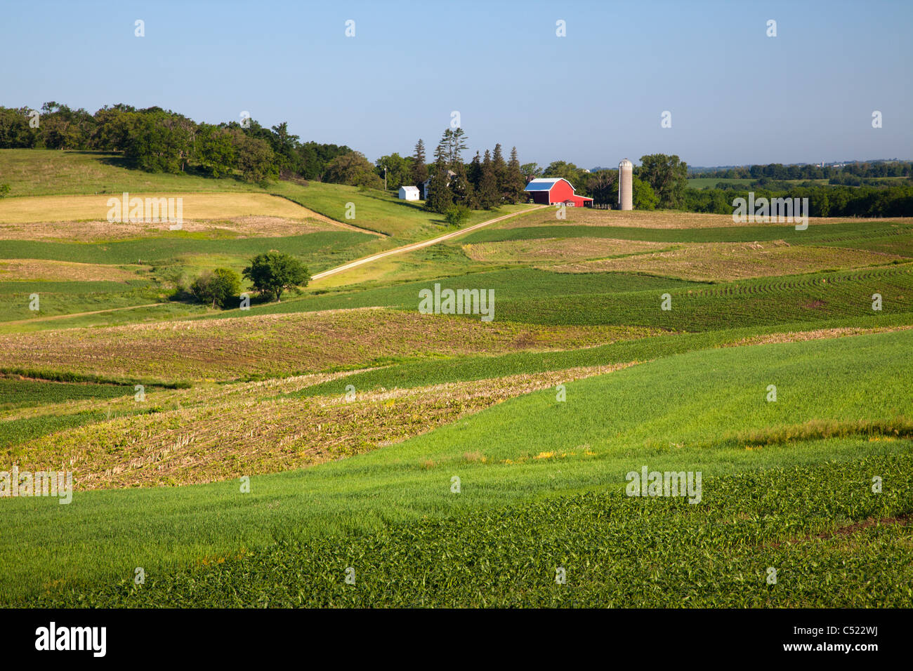rural scene along the River Bluffs Scenic Byway, County Road B60, Clayton County, Iowa Stock Photo