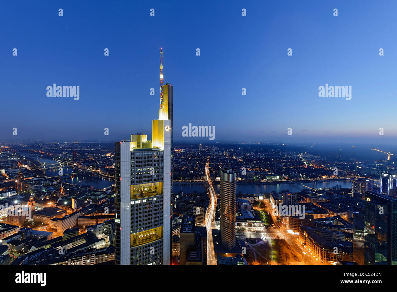 Panorama at dusk, facing south, Sachsenhausen, Main Tower, Frankfurt am Main, Hesse, Germany, Europe Stock Photo