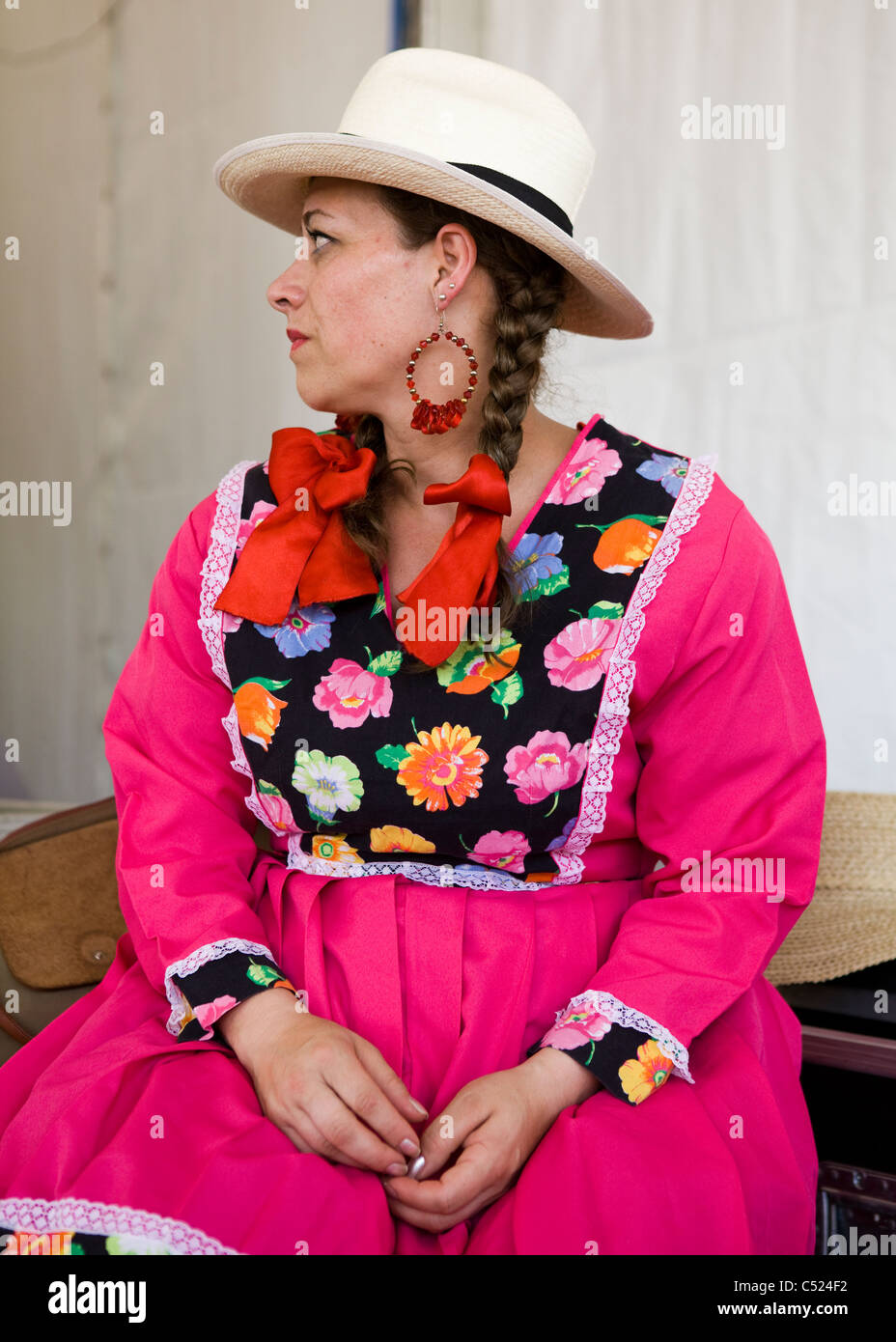 A woman dressed in traditional Colombian hat and dress Stock Photo