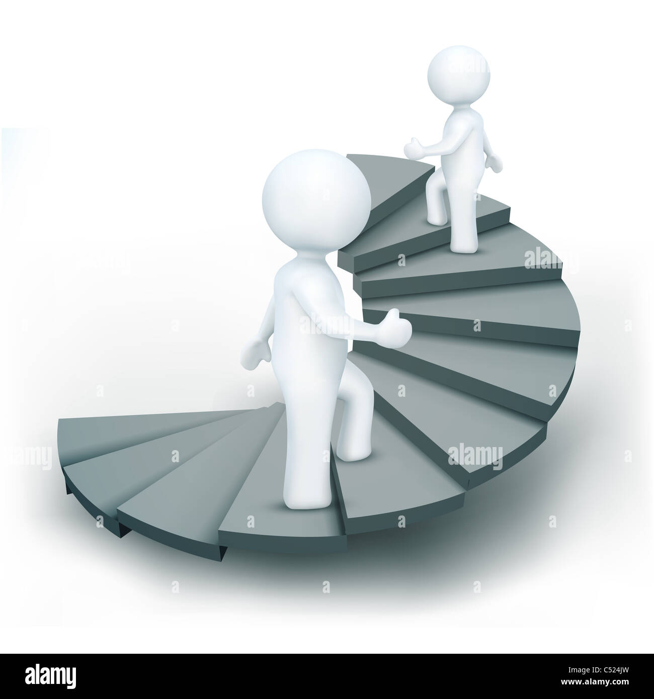 illustration of 3d characters climbing steps of success on an isolated white background Stock Photo
