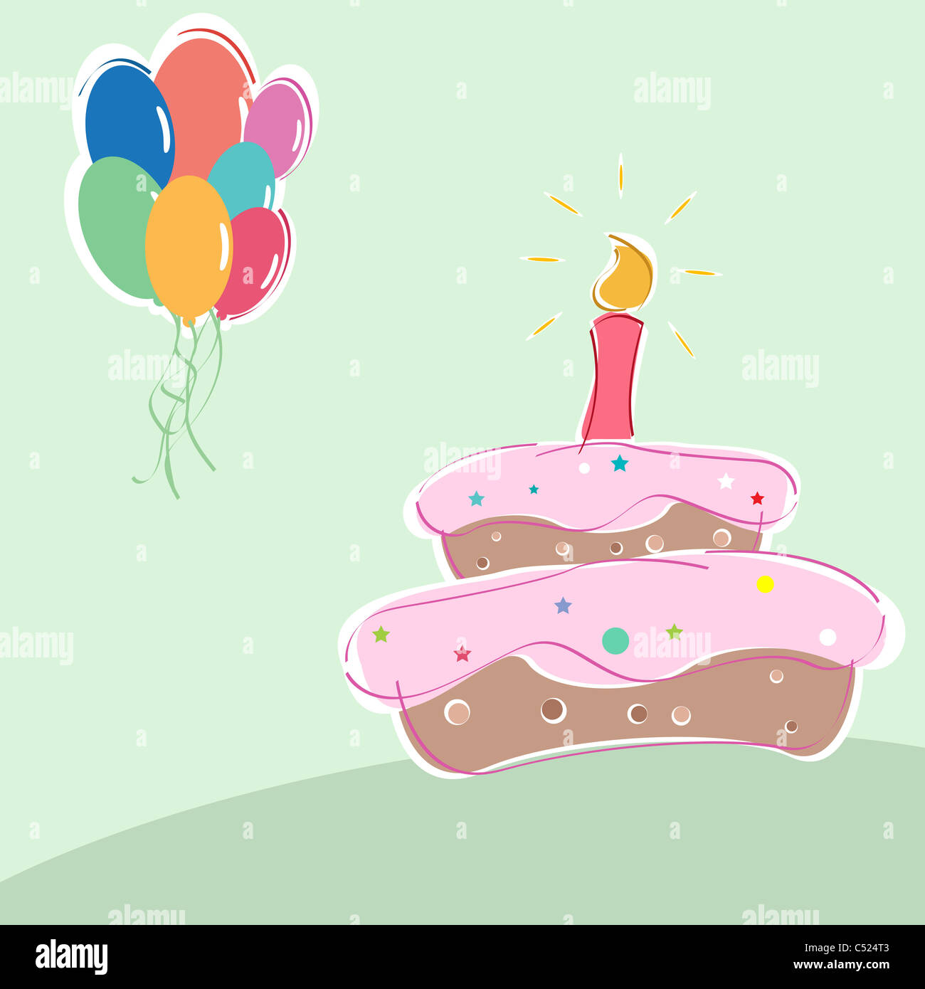 illustration of vector birthday with cakes candles and balloons Stock ...