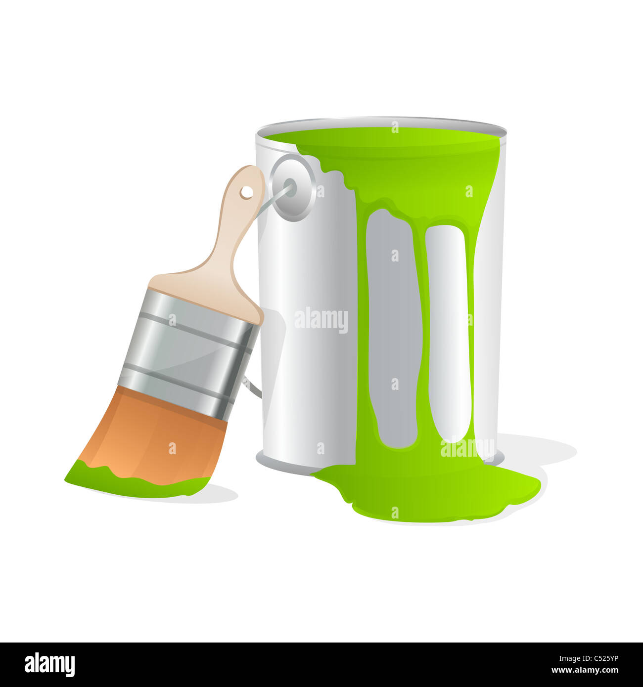 illustration of paint bucket with paint brush on isolated white ...