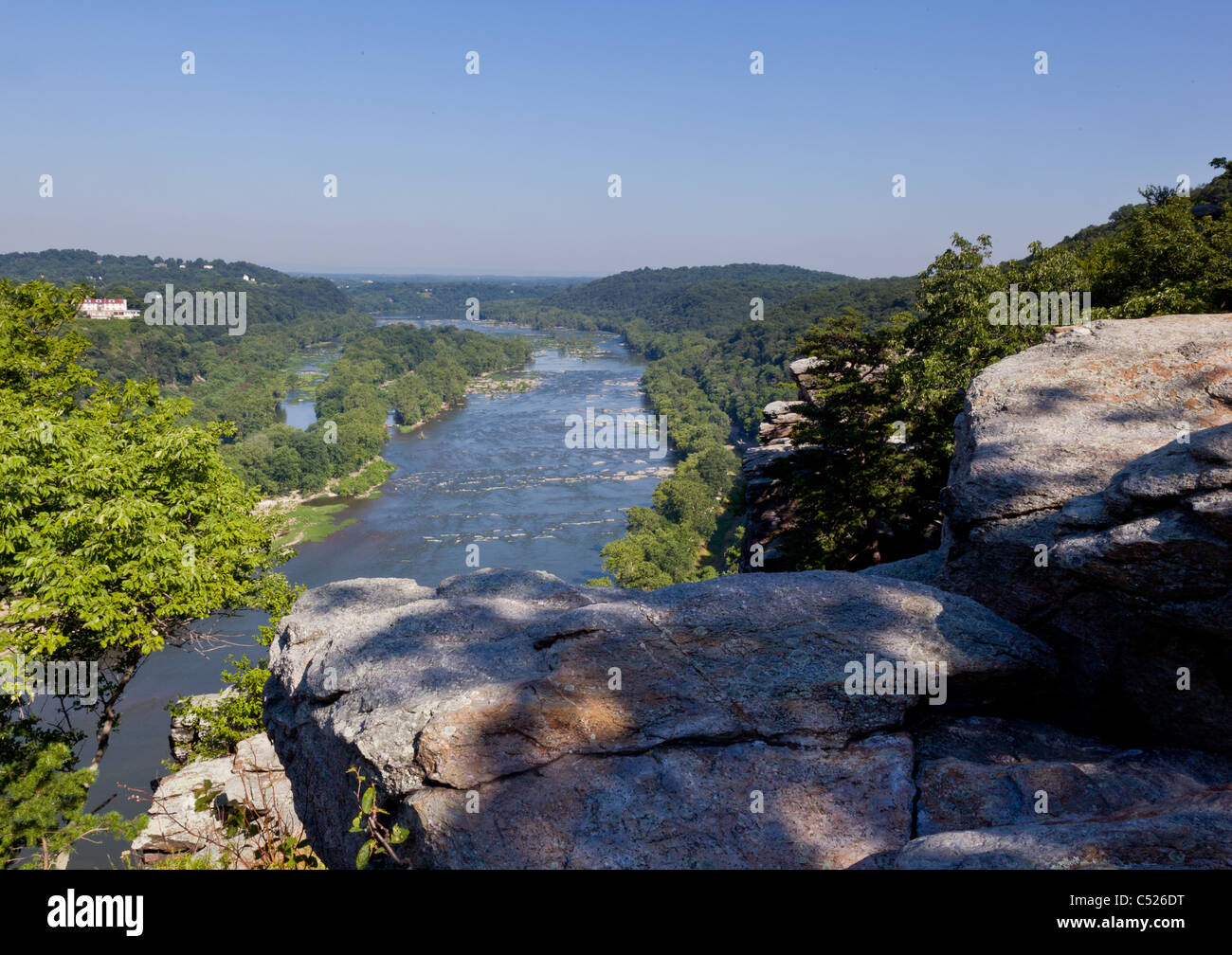 Potomac river from the overlook at Maryland Heights by the town of Harpers Ferry Stock Photo