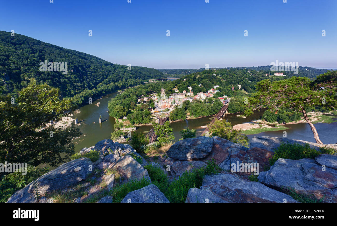 Panorama over Harpers Ferry from Maryland Heights Stock Photo