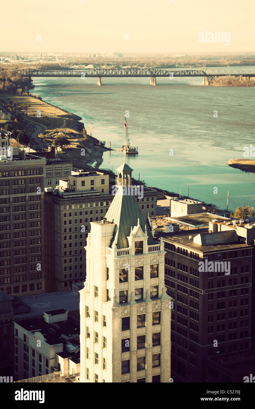 Aerial view of Memphis and Mississippi River Stock Photo