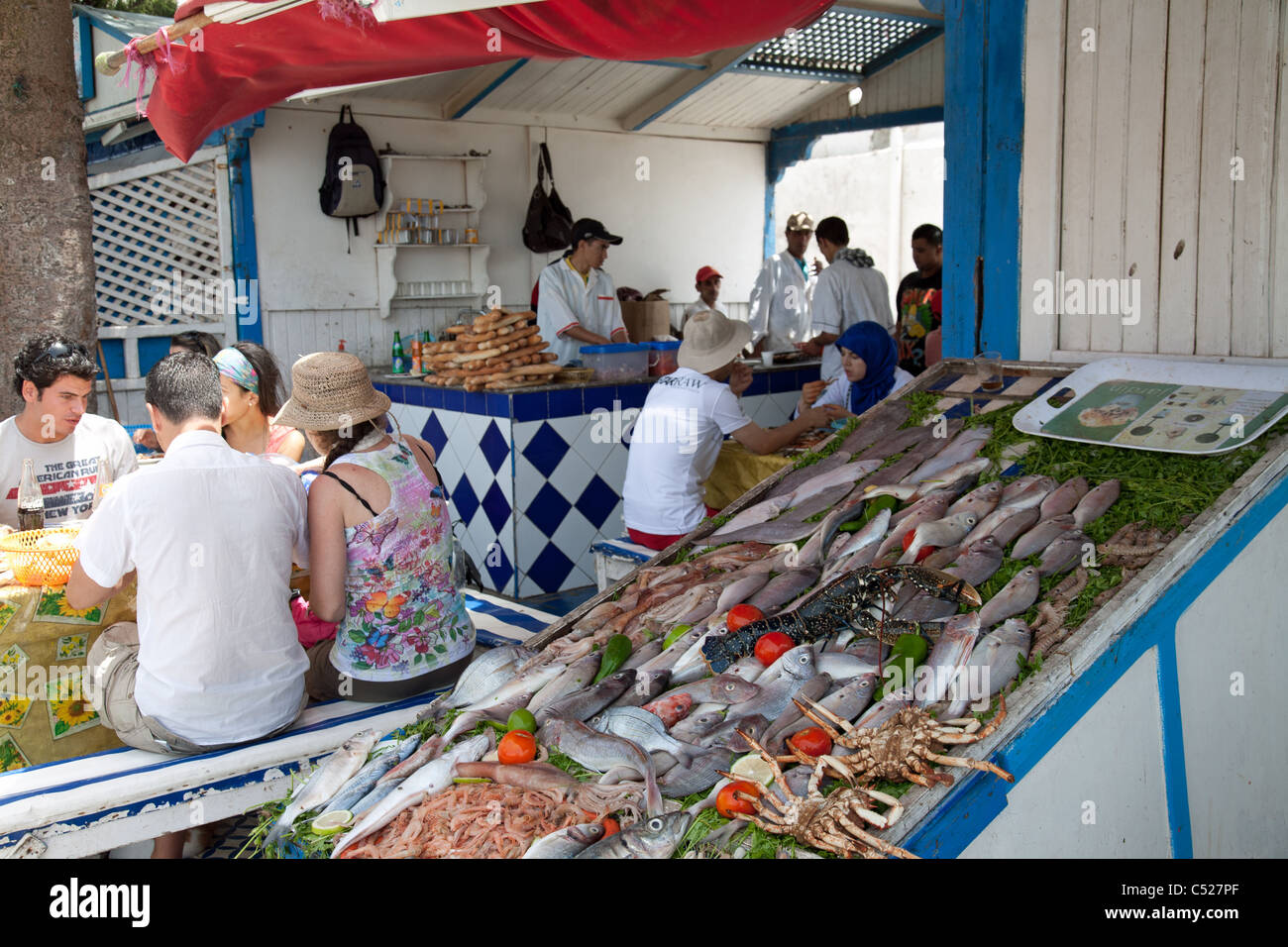 Fish restaurant near Skala du Port Essaouira Stock Photo Alamy