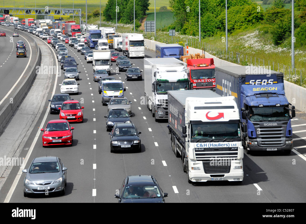 M25 motorway traffic jam because of accident Stock Photo