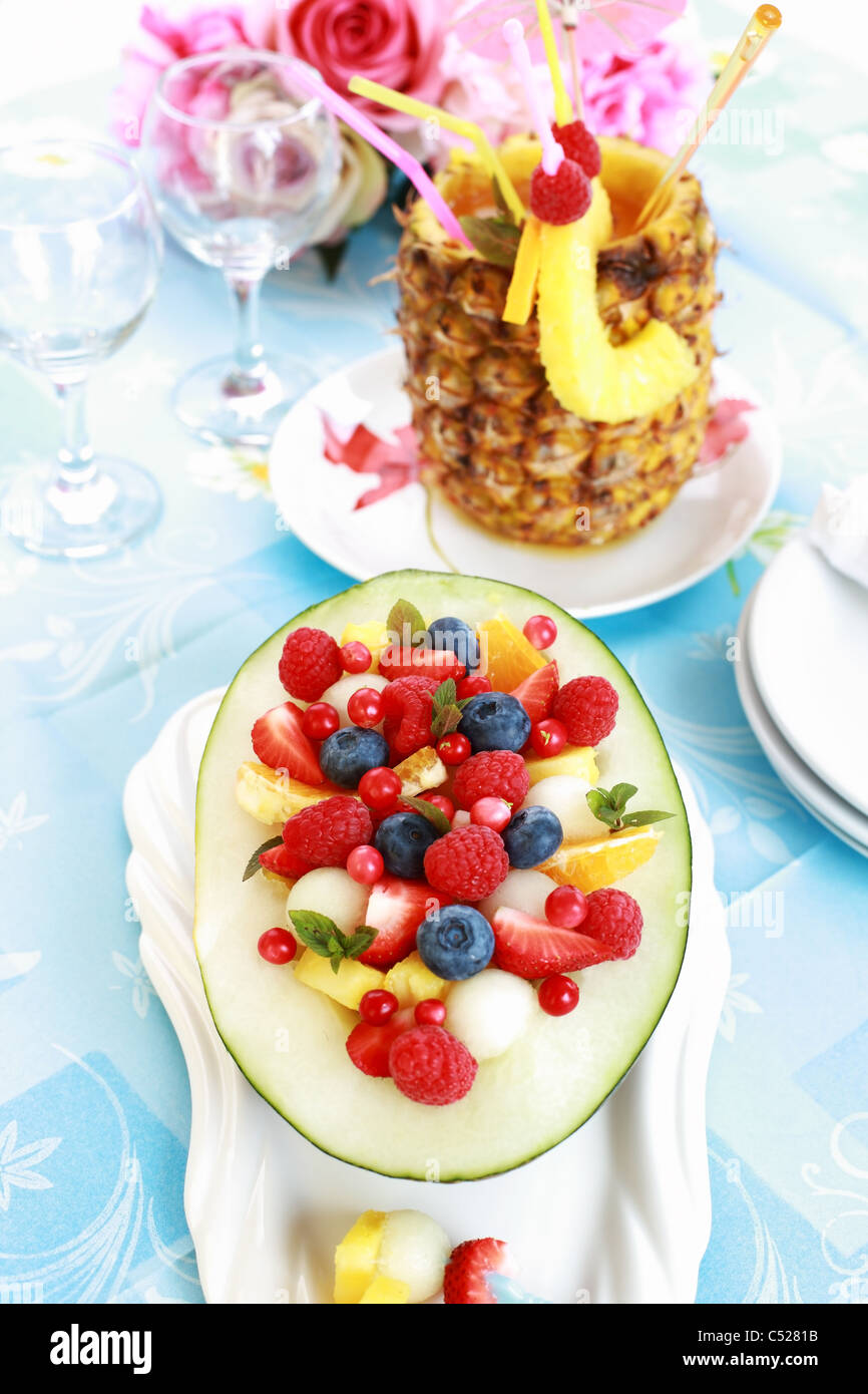 Pineapple Melon Fruit Salad Stock Photos & Pineapple Melon Fruit Salad
