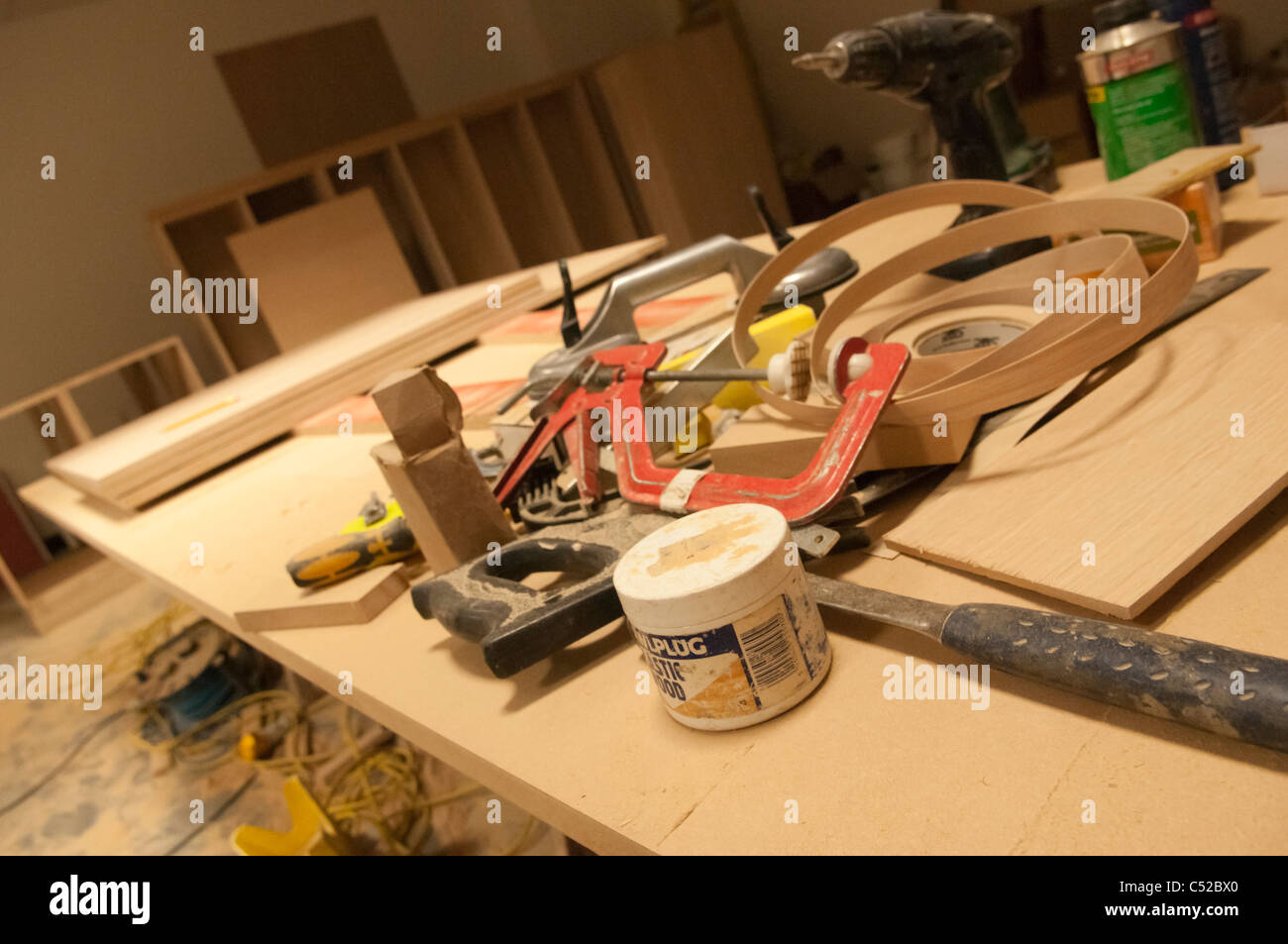 Woodworking shop with furniture build in progress Stock Photo