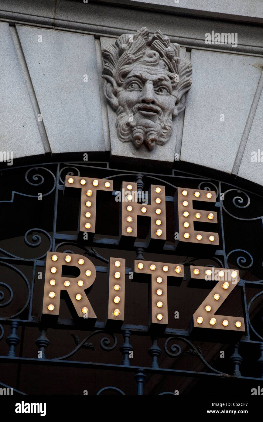 Ritz Hotel and Restaurant Sign in London, England, UK Stock Photo