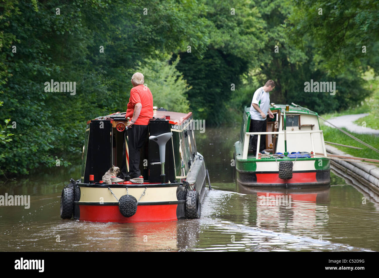 Narrow boats on the Monmouthshire and Brecon Canal near village of Llangattock Powys South Wales UK Stock Photo