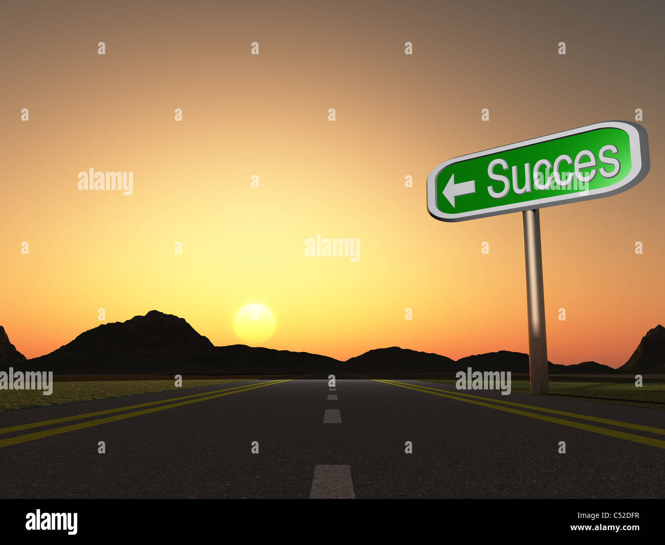 signpost on road. An inscription - Success. Sunset Stock Photo - Alamy