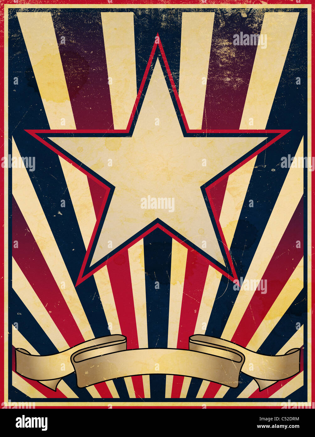 A damaged, worn and faded stars and stripes themed vintage retro poster  background Stock Photo - Alamy