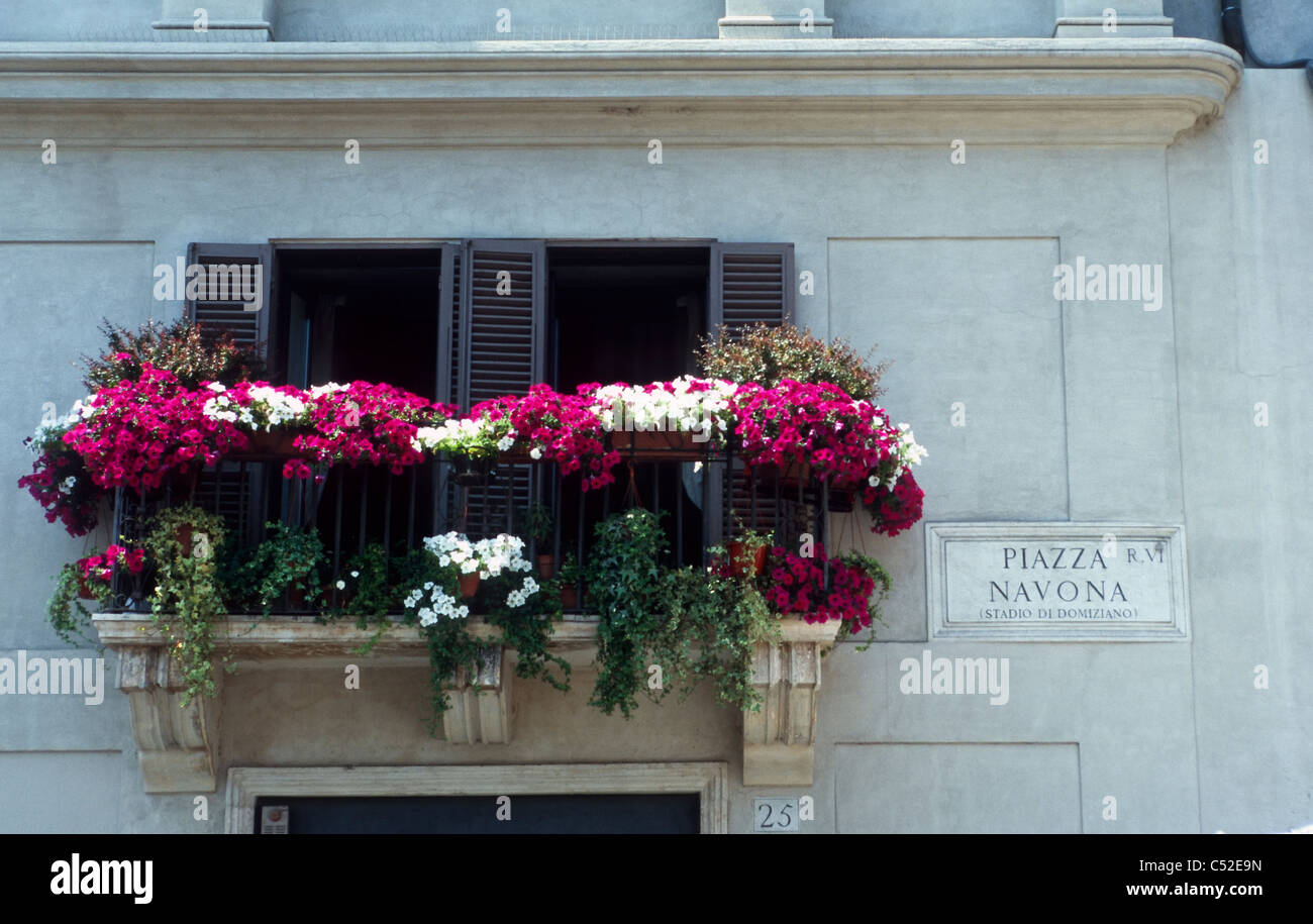 Windows on Palazzo Pamphilj in Piazza Navona, Rome, Latium, Italy Stock Photo
