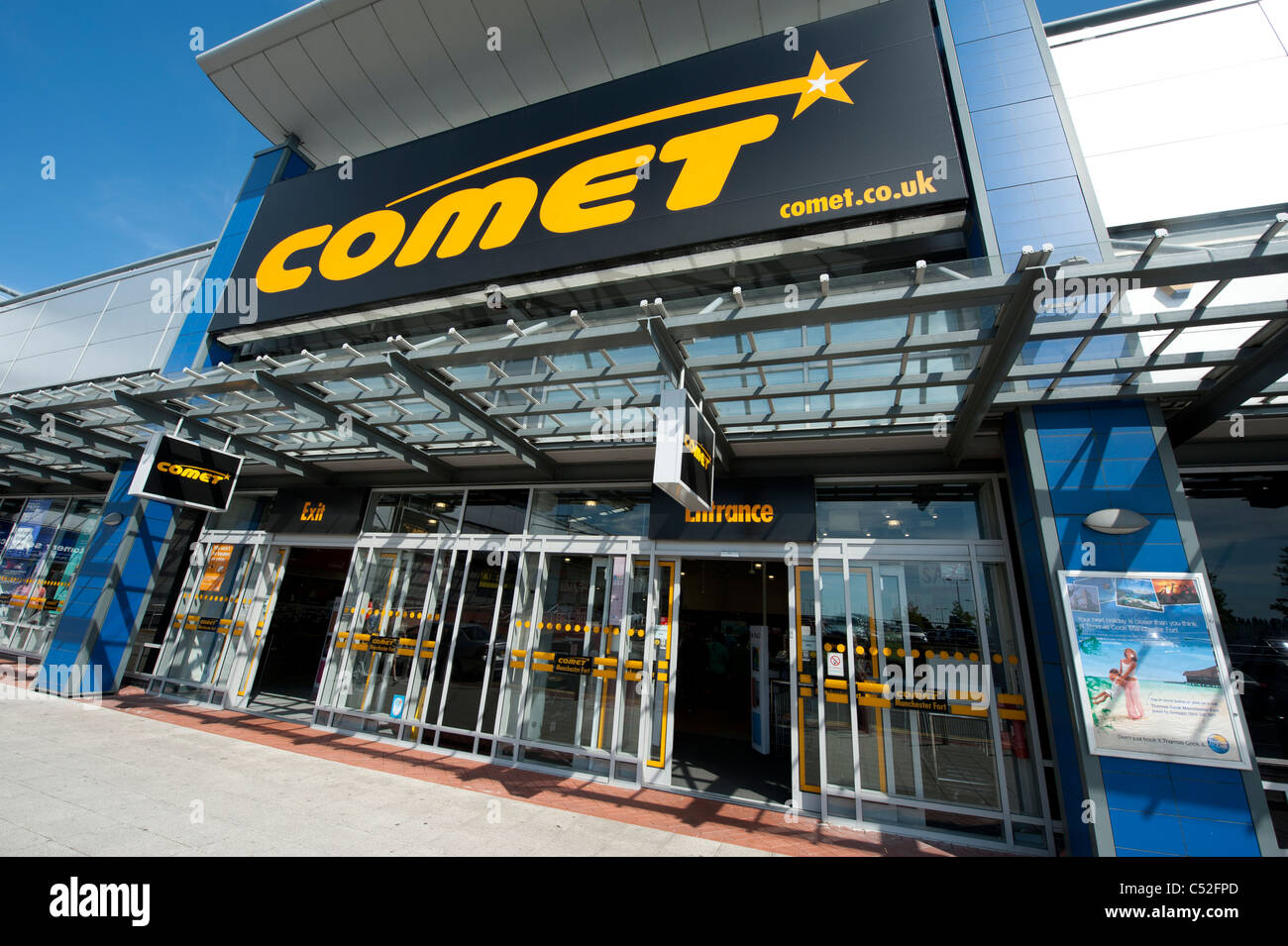 The storefront of the electrical retailer Comet on a retail park, Manchester. (Editorial use only). Stock Photo