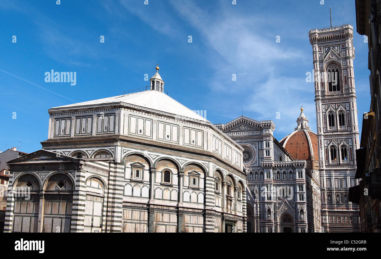 Highlights of Florence, Italy, including cathedral, baptistery and Giotto’s campanile. Stock Photo