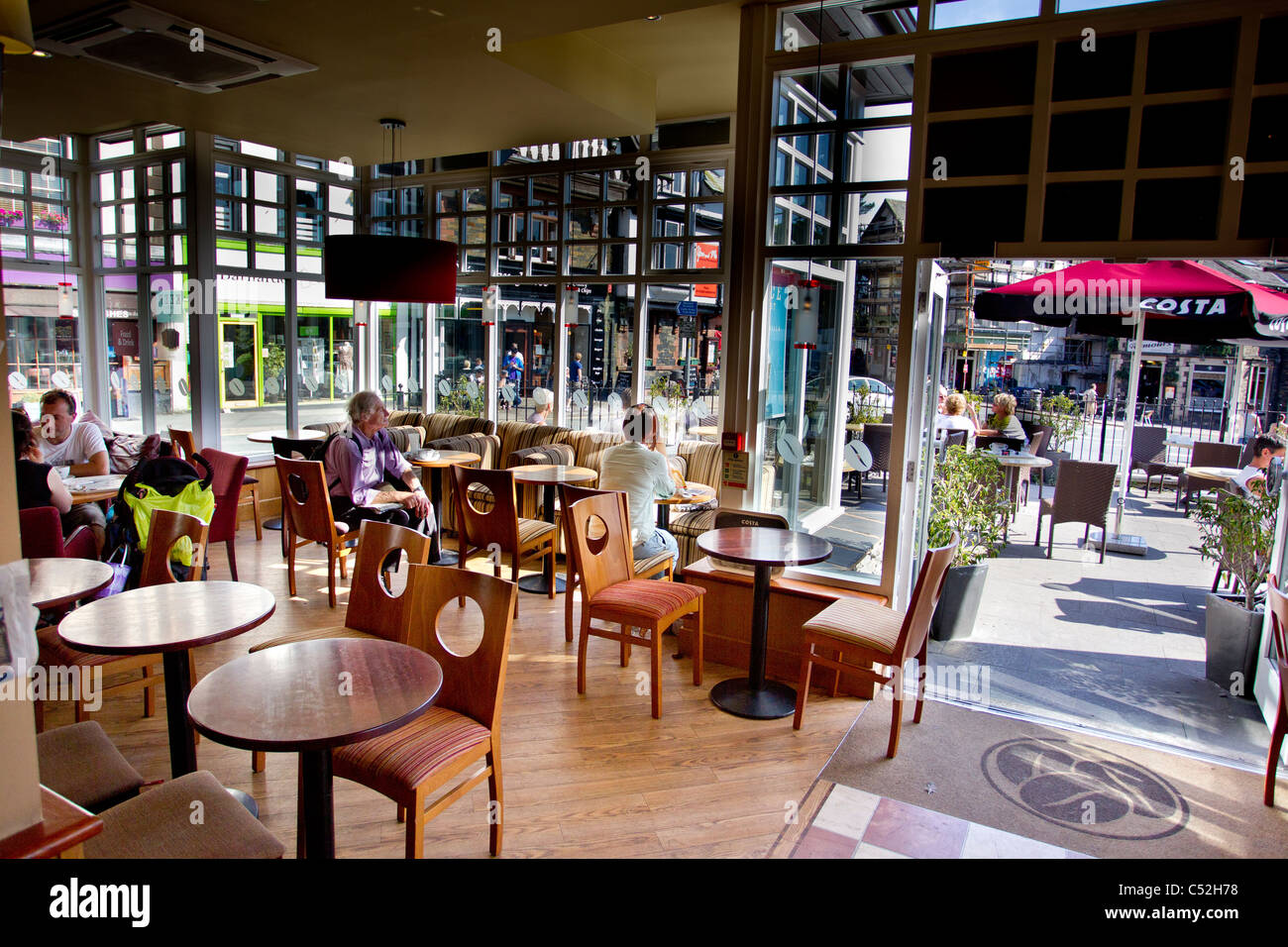 Inside Looking Out Costa Coffee Shop In Bowness Stock Photo