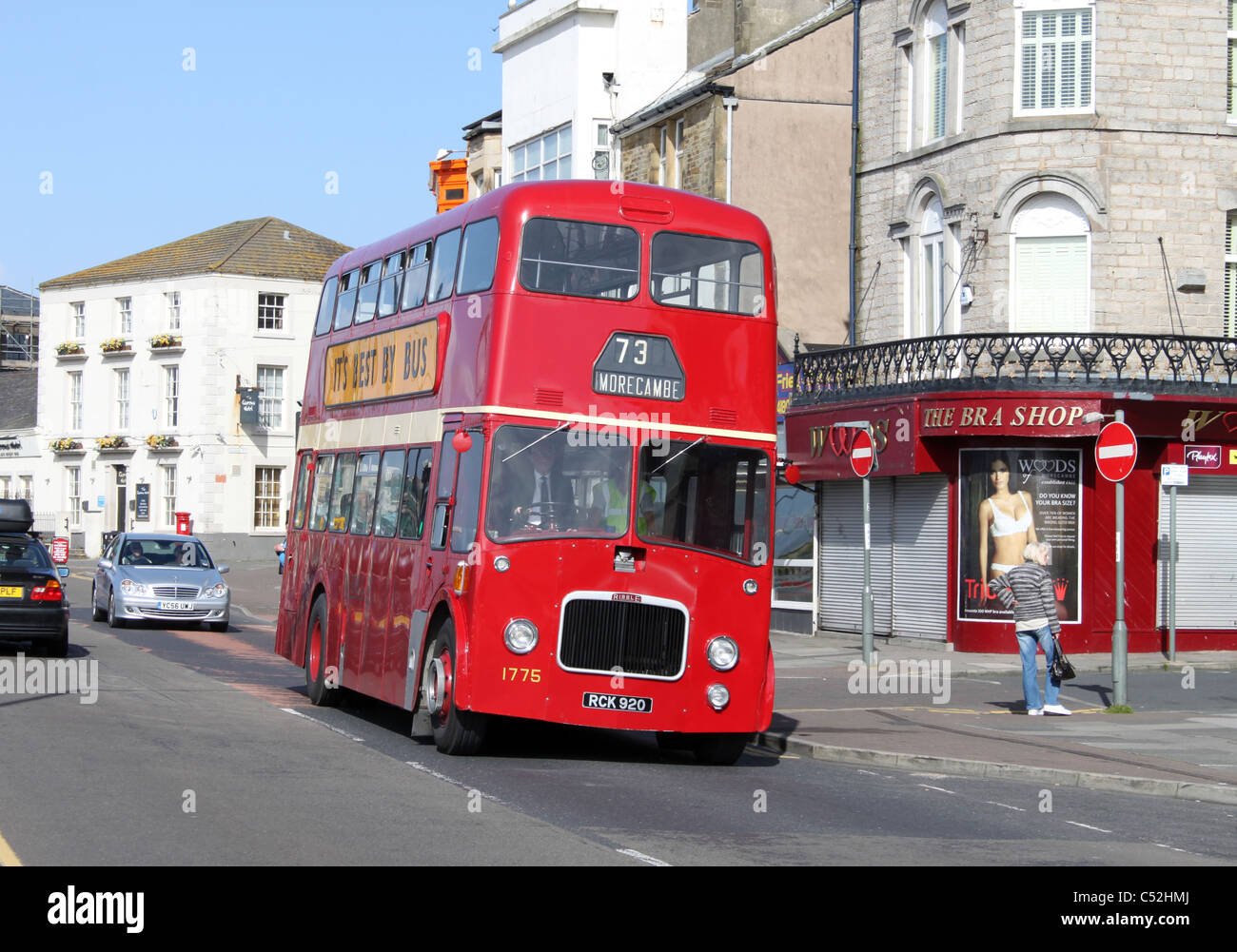 Vintage Ribble bus on run from Carnforth to Morecambe in Morecambe. Stock Photo