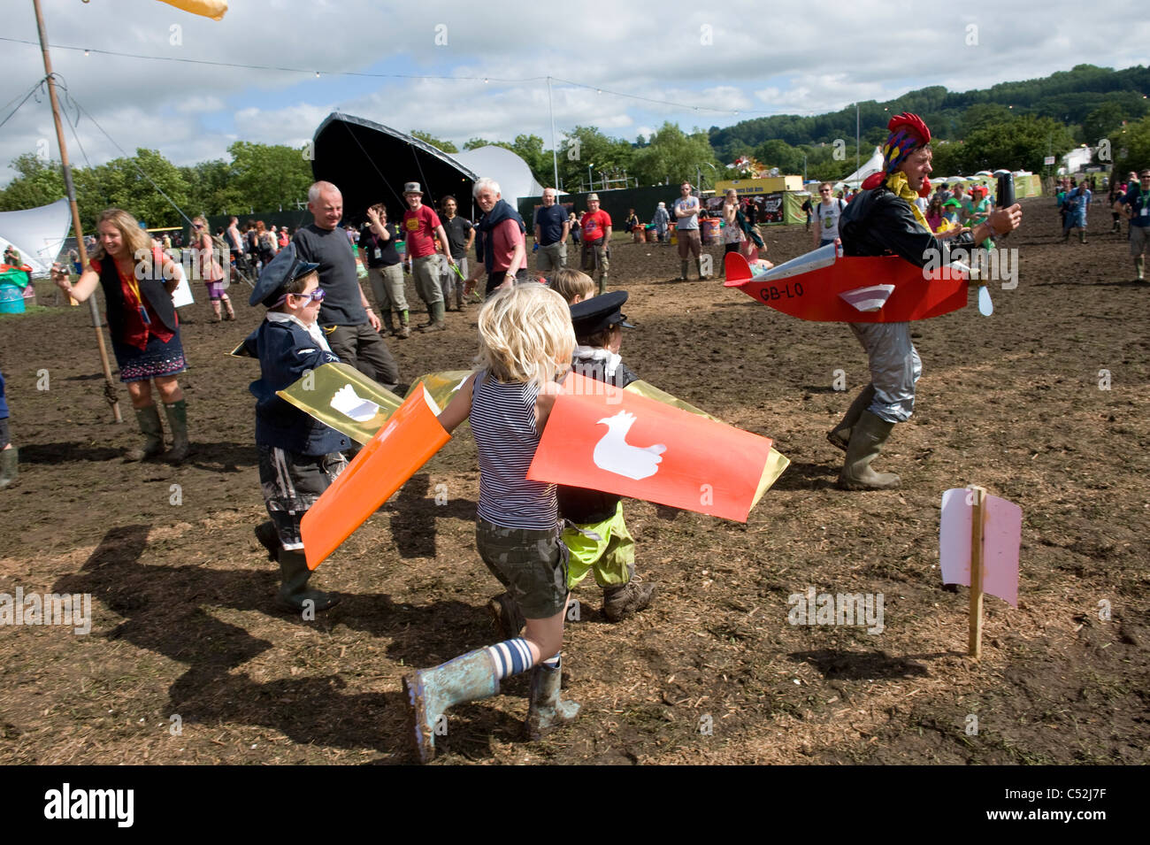 flying lessons at The Glastonbury festival 2011 Stock Photo