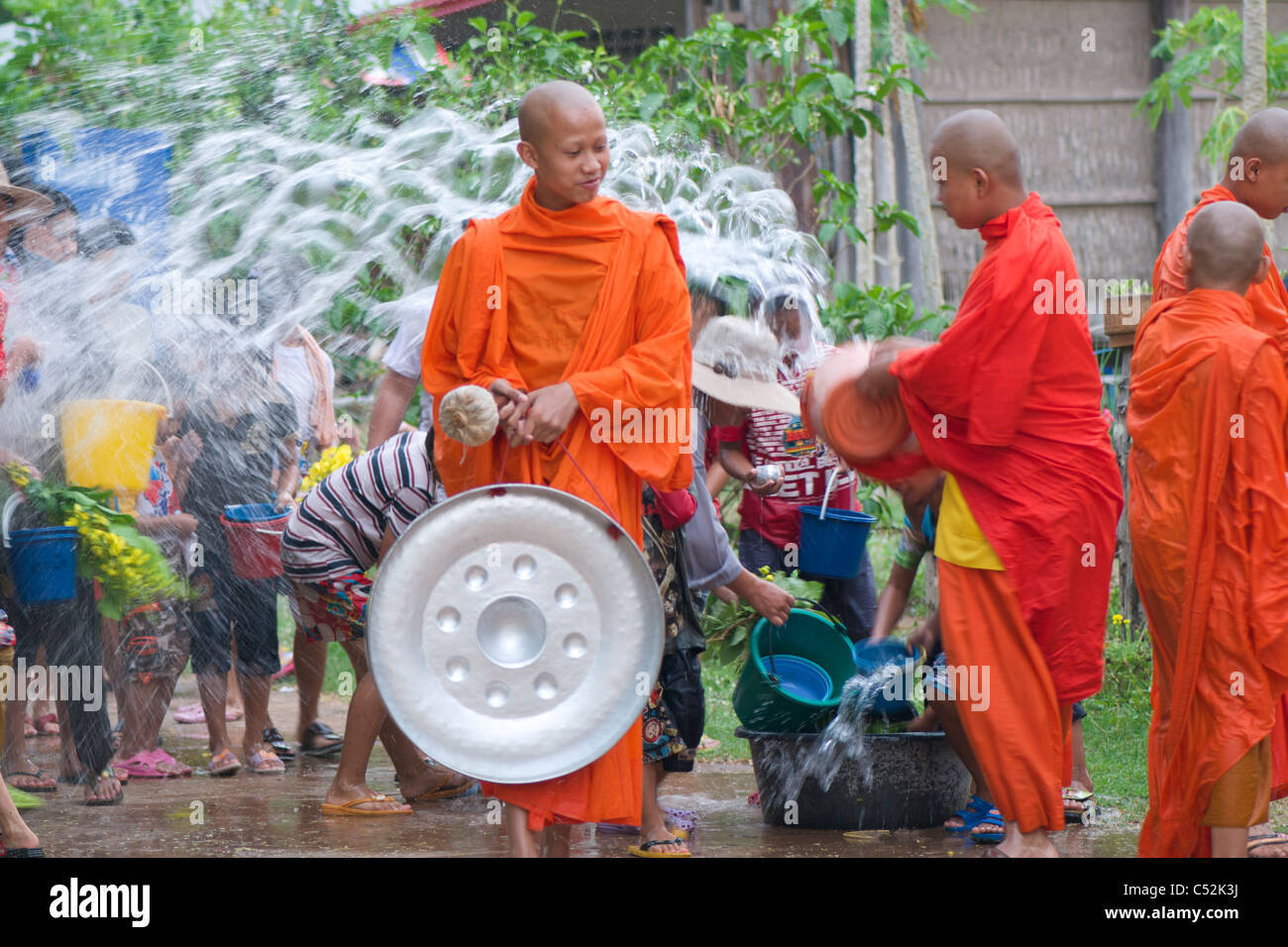 Thai monk at Songkran Stock Photo