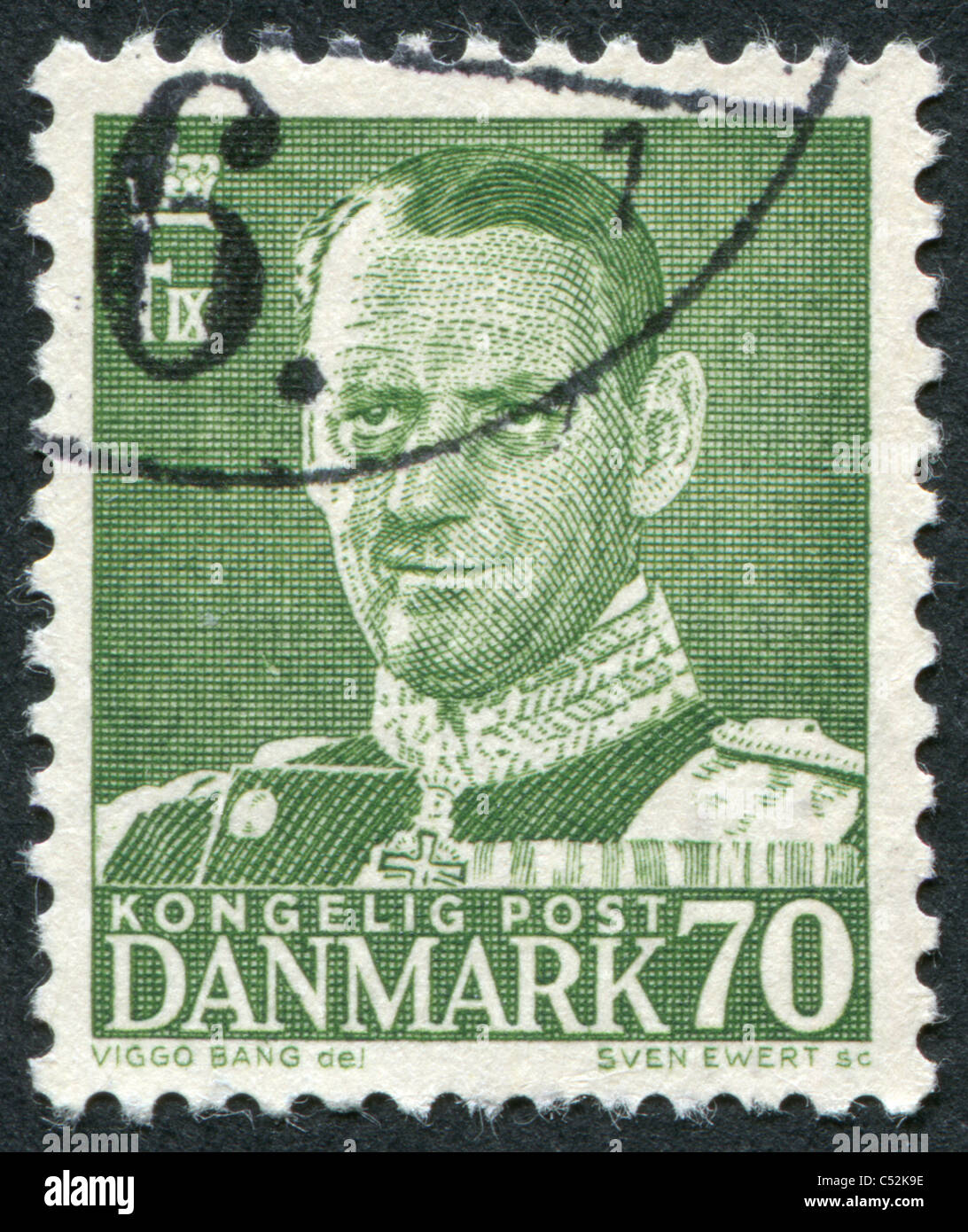 DENMARK 1950: A stamp printed in the Denmark, depicts King Frederick IX Stock Photo