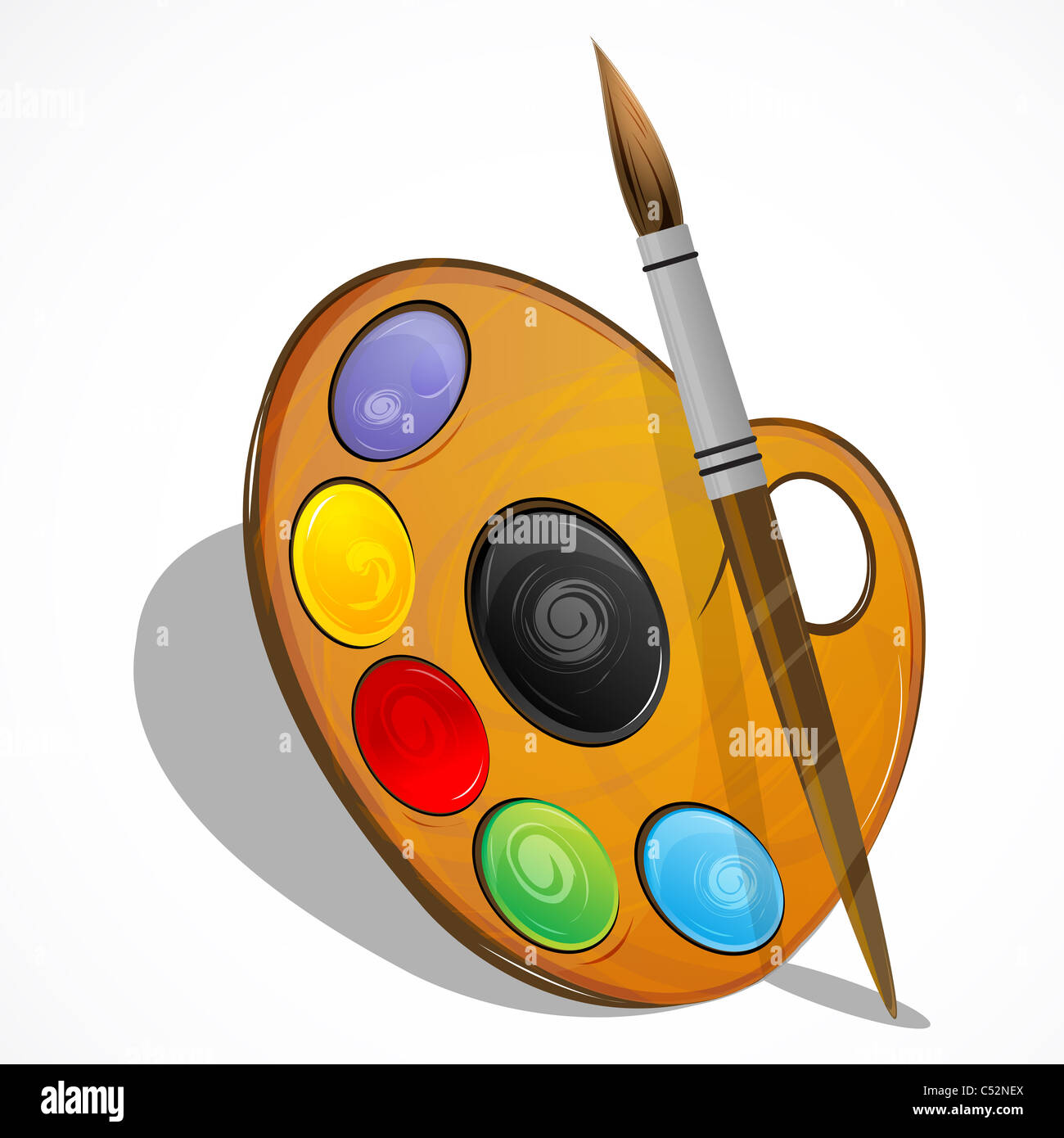 illustration of color plate with brush on white background Stock Photo