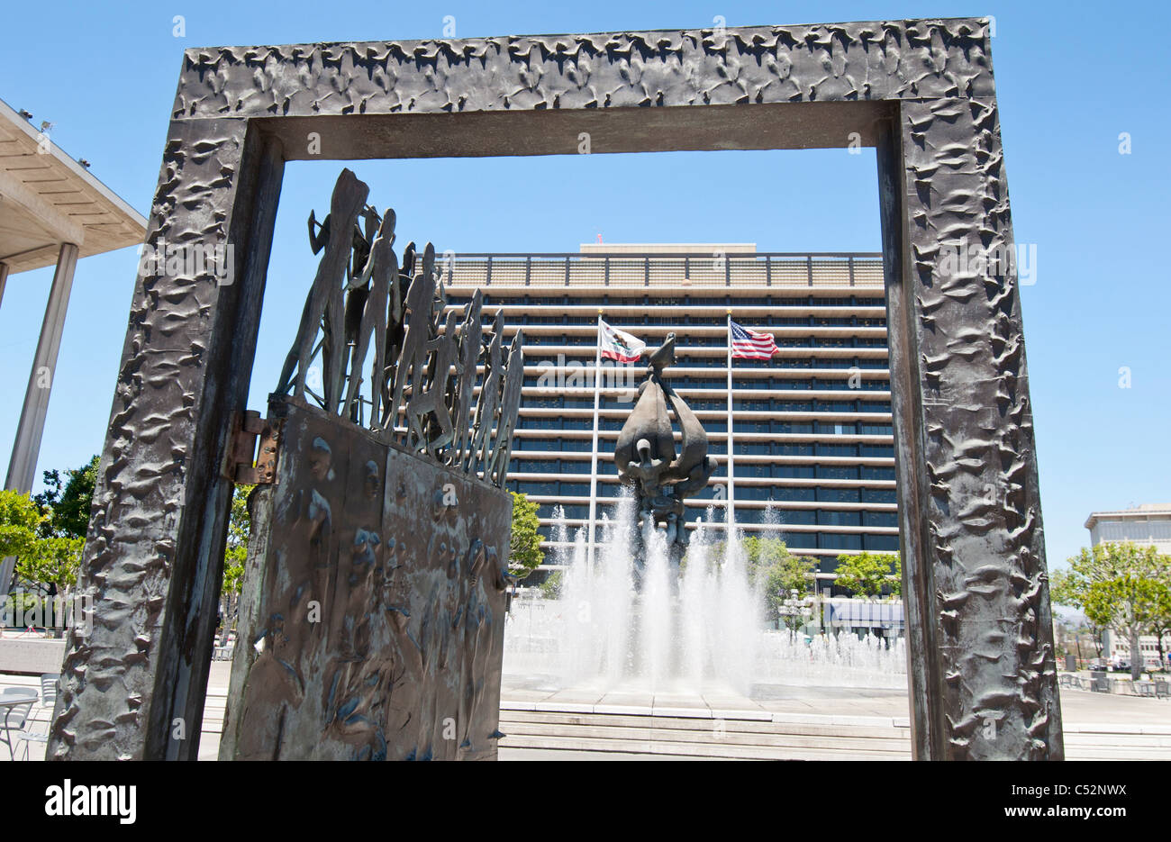 The famous fountain at the Los Angeles Music Center in Downtown Los Angeles. Stock Photo