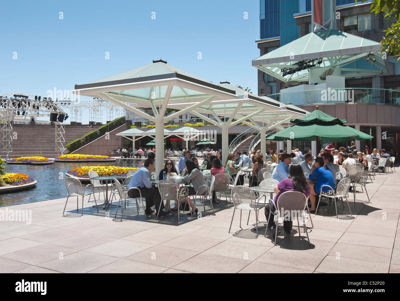 Business people having lunch in Downtown Los Angeles. Stock Photo
