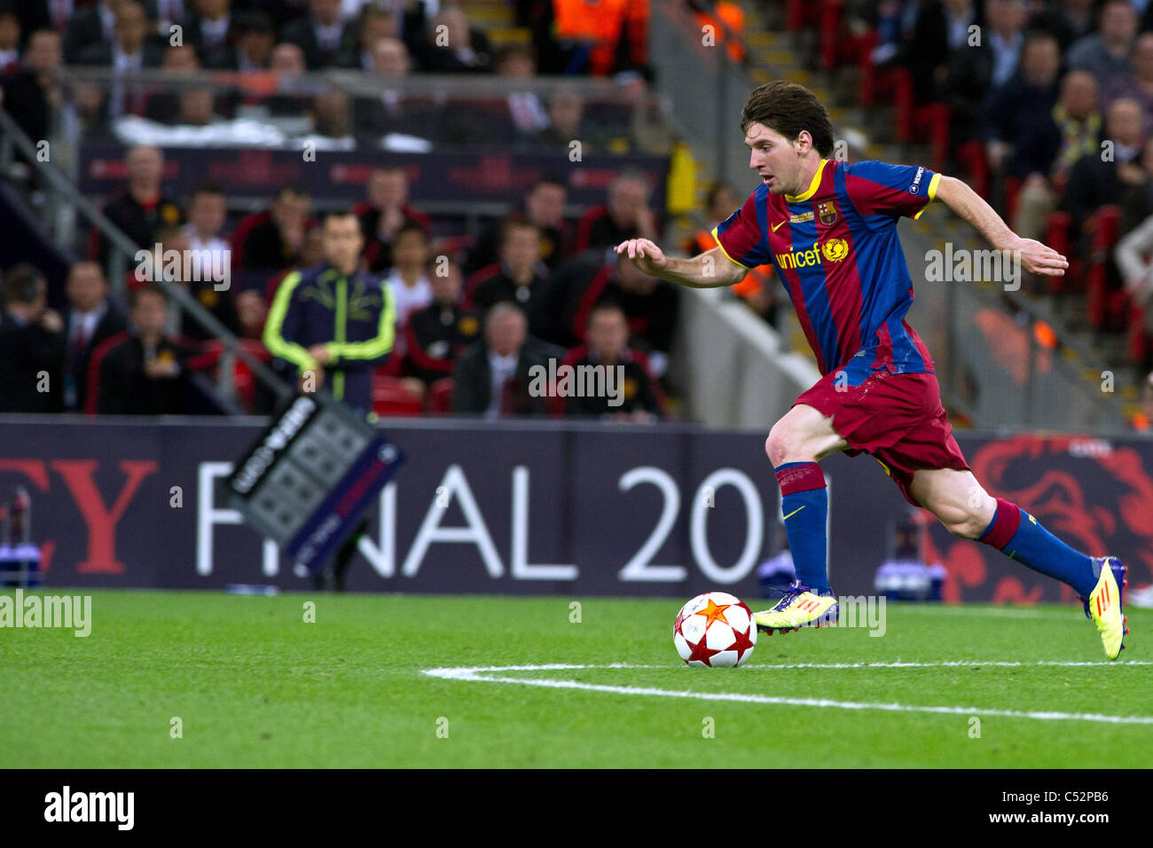 Lionel Messi of Barcelona in action during the 2011 UEFA Champions League final match Stock Photo