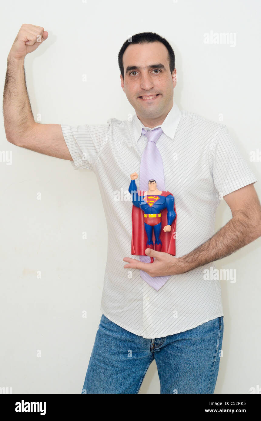 Young Man in his thirties with button down shirt and tie as superman Stock  Photo - Alamy