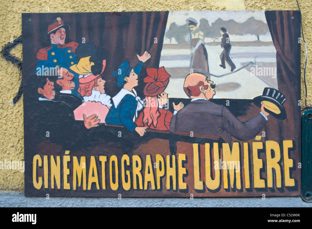 Cinématographe Lumière 1896 French poster by M. Auzolle in Skadarska street Skadarlija district Belgrade Serbia Europe Stock Photo