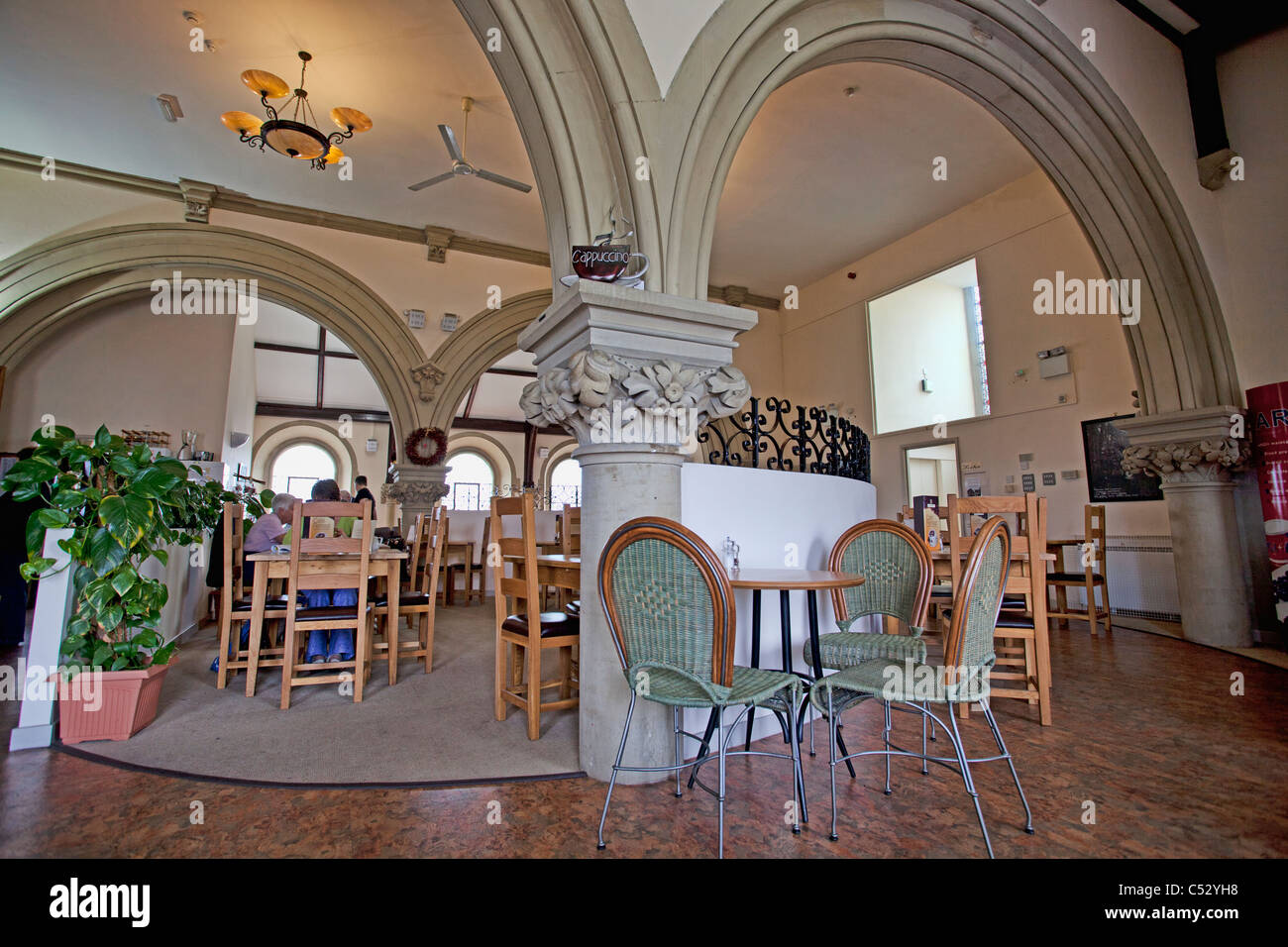 Tea rooms in the old Church Shrewsbury, Shropshire. Stock Photo