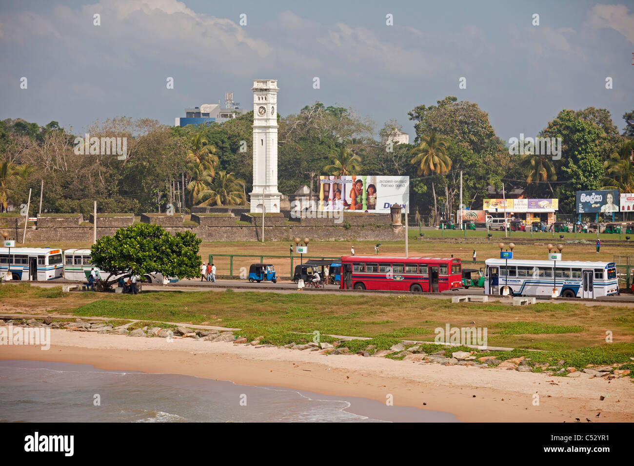 clock tower and bus stop in Matara, Sri Lanka, Asia Stock Photo
