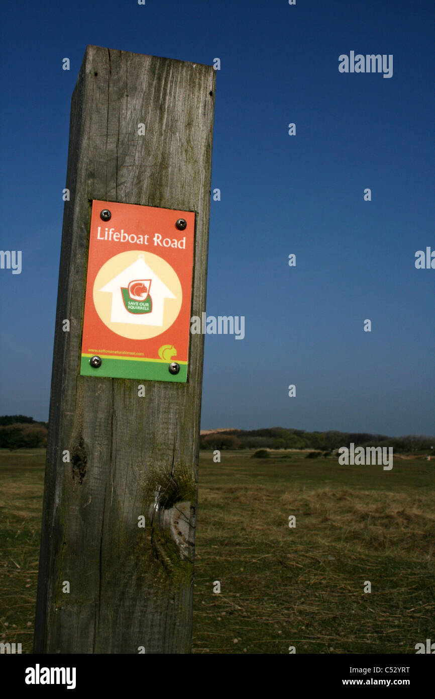 Lifeboat Road Sign, Sefton Coastal Path, Merseyside, UK Stock Photo