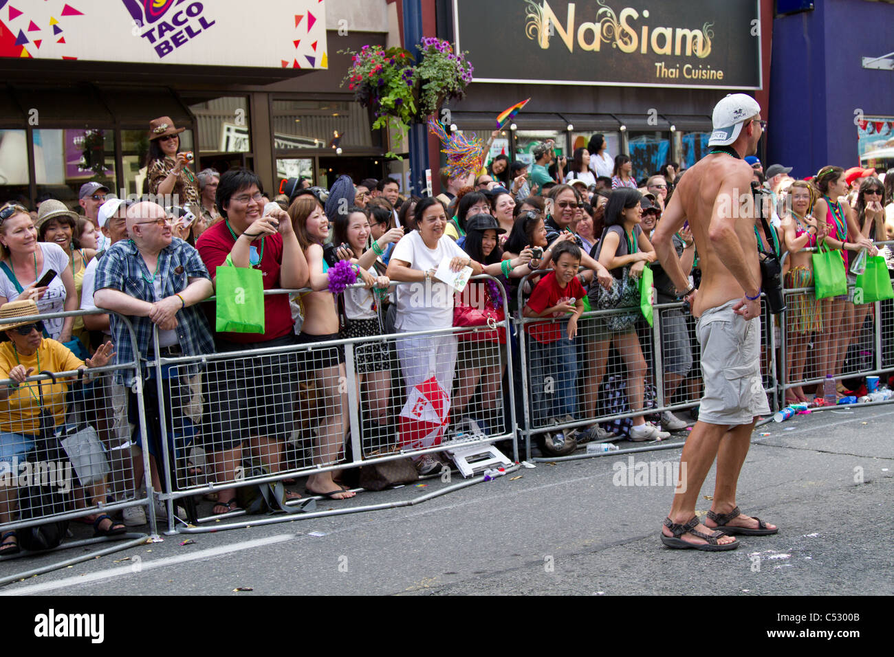 Man Flashing Crowd Women Exicted Stock Photo Alamy