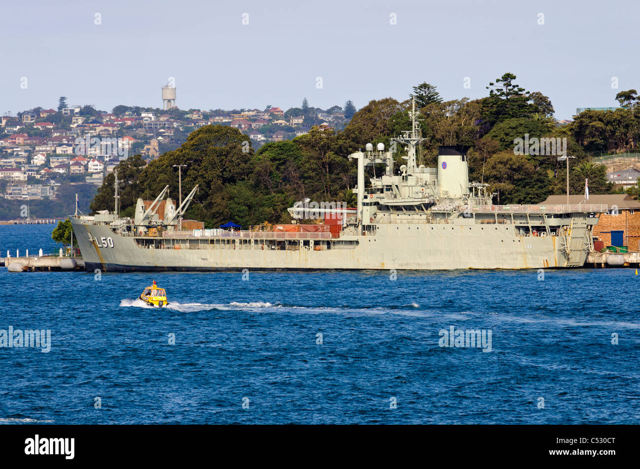 Navy transport ship in port Stock Photo