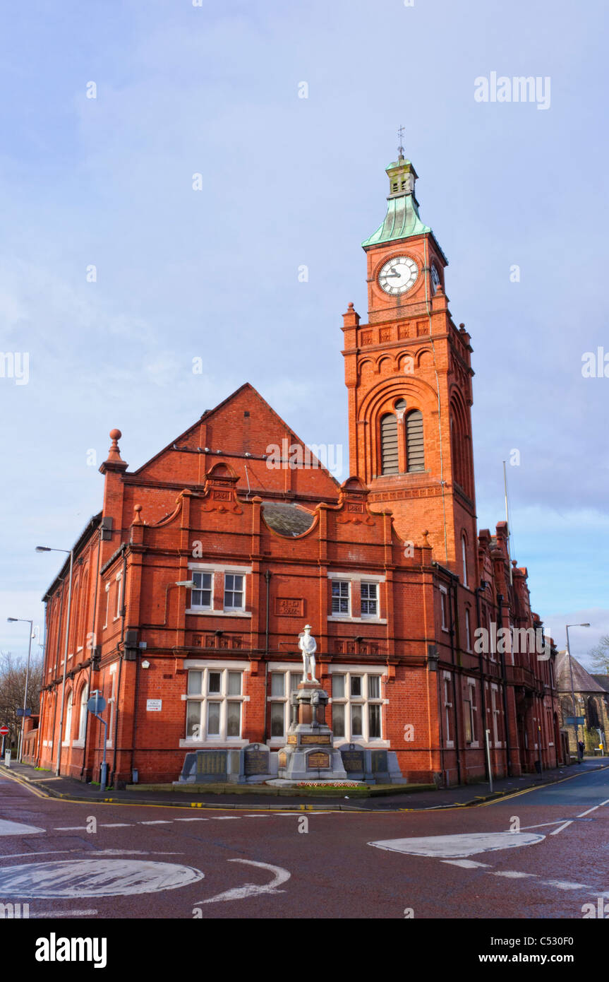 Town hall of Earlestown, near Newton-le-Willows, previously Lancashire and now Merseyside. Typical Victorian brick architecture. Stock Photo