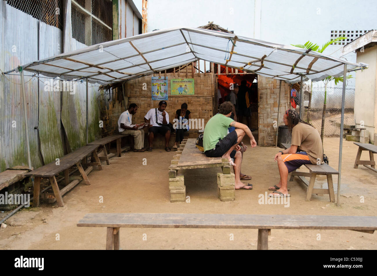 Nakamal, or kava bar, in a South Pacific town Stock Photo