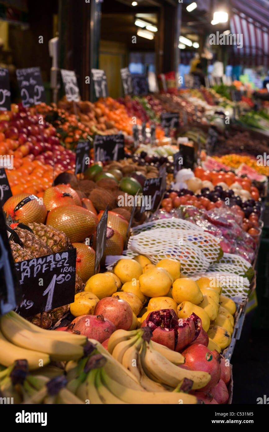 Fruit and veg on display in the Naschmarkt. Vienna, Austria. Stock Photo