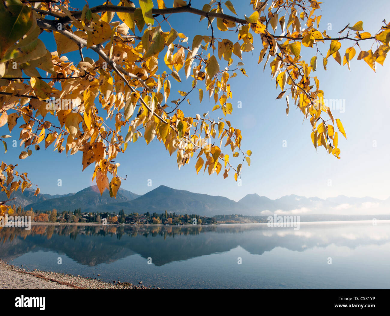 Columbia Lake in fall and Invermere Stock Photo